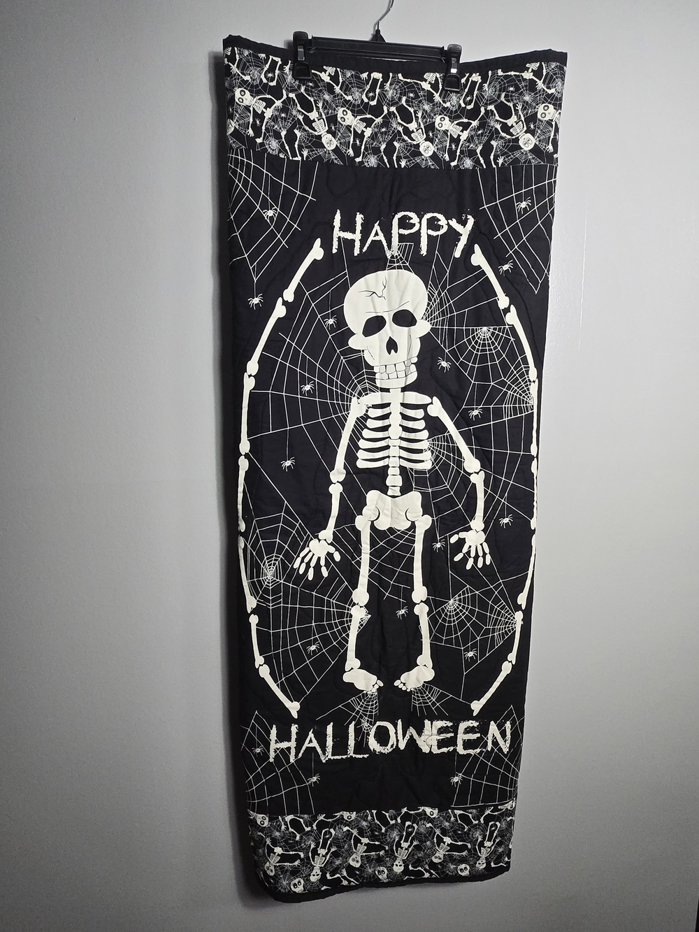 Halloween Glow In The Dark Quilted Throw Blanket Skeleton Spiderweb Handmade